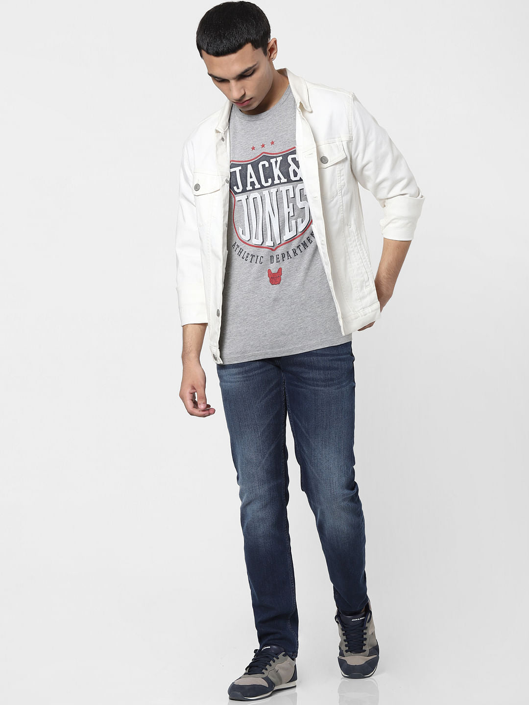 Grey Logo Print Crew Neck T-shirt - S