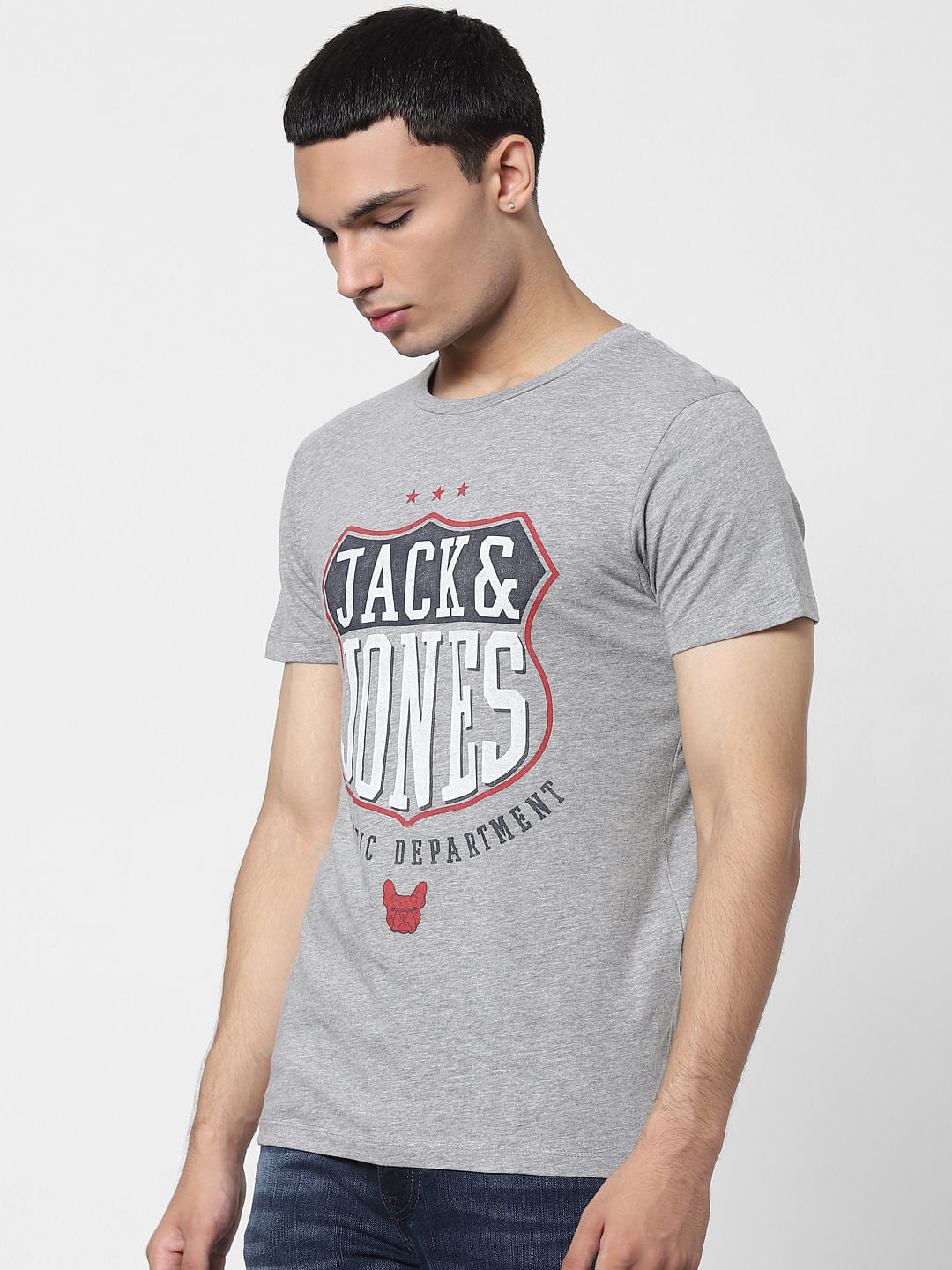 Grey Logo Print Crew Neck T-shirt