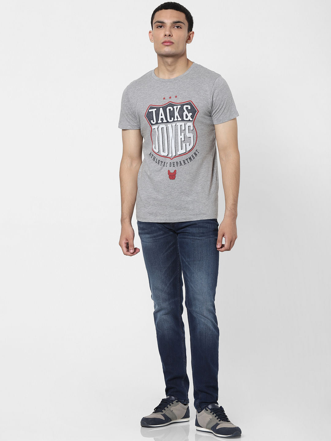 Grey Logo Print Crew Neck T-shirt