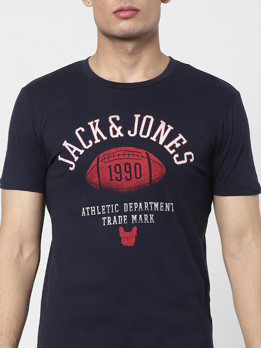 Dark Blue Logo Print Crew Neck T-shirt