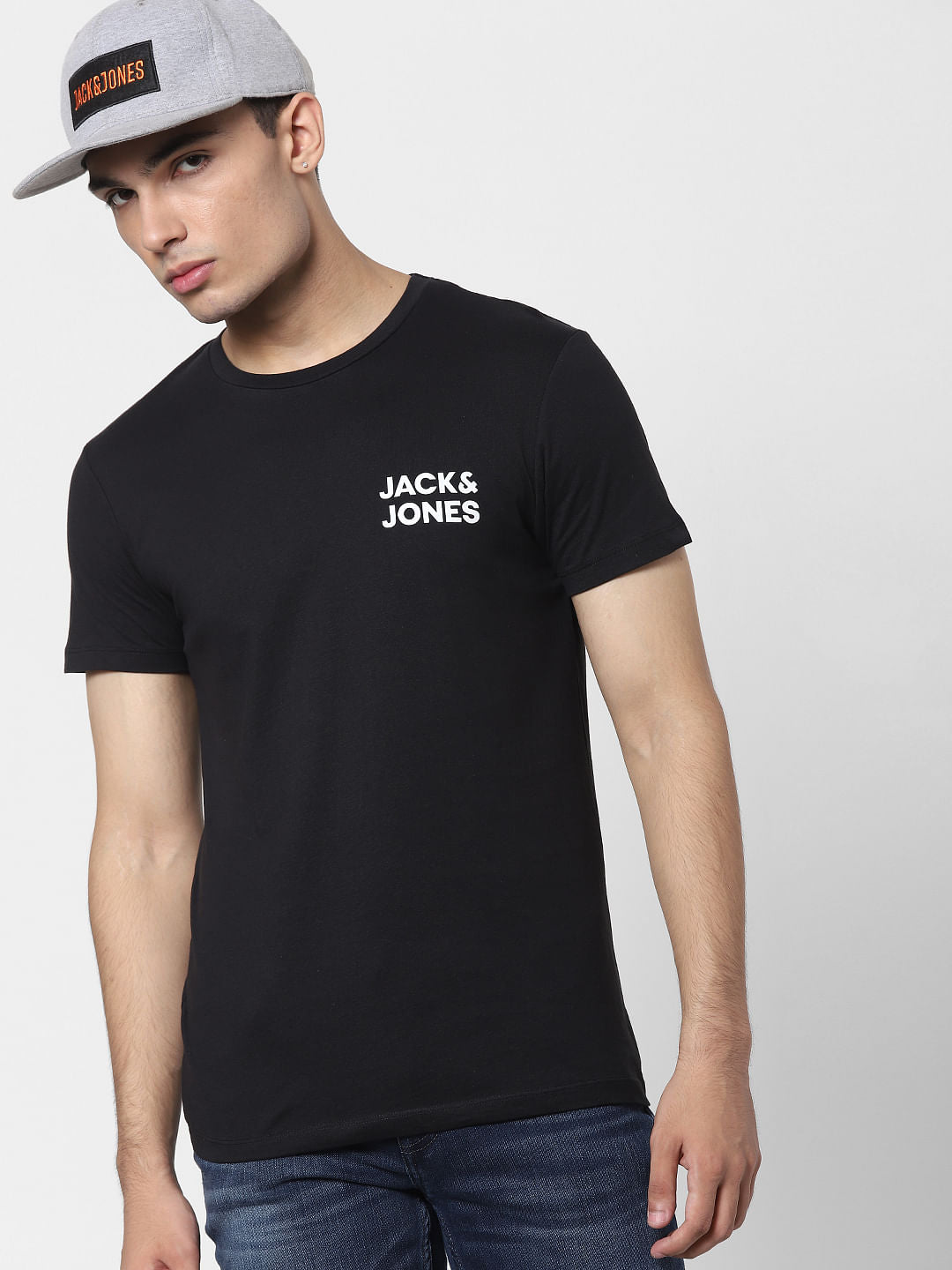 Black Logo Print Crew Neck T-shirt - S