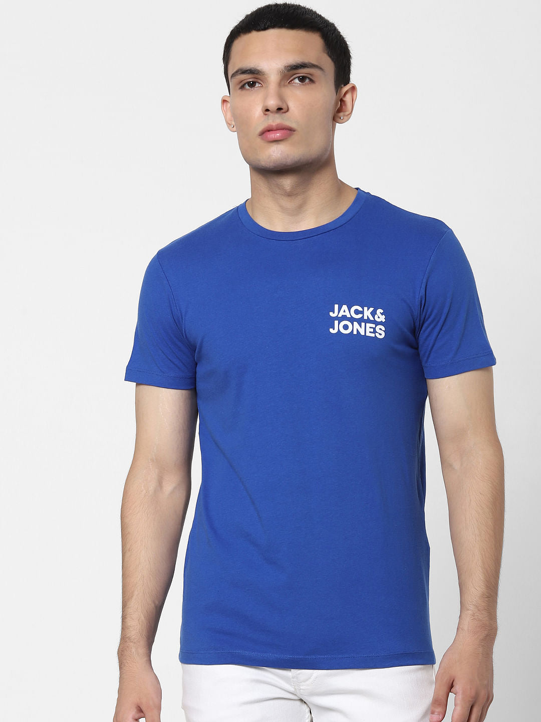 Blue Logo Print Crew Neck T-shirt