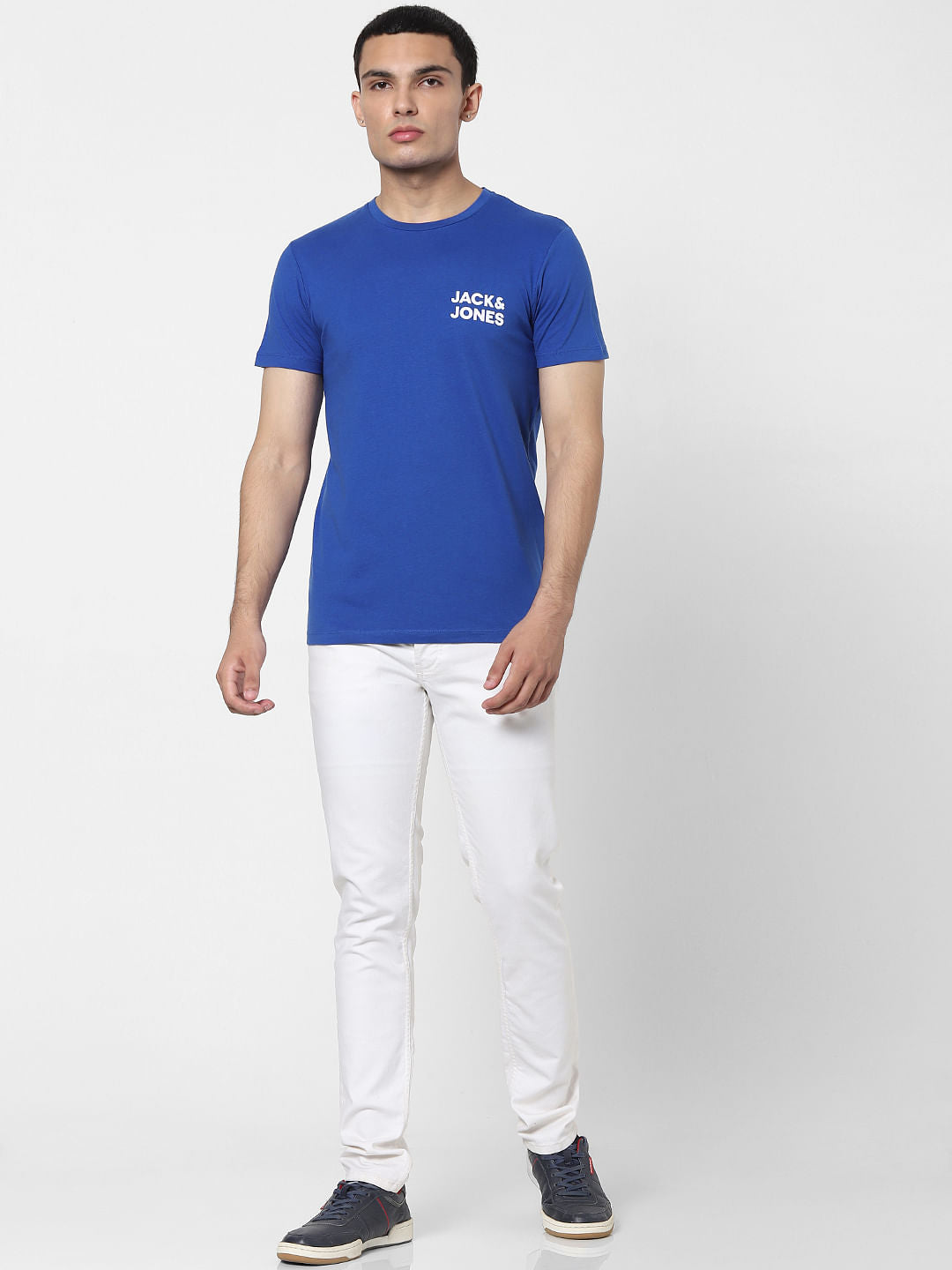 Blue Logo Print Crew Neck T-shirt