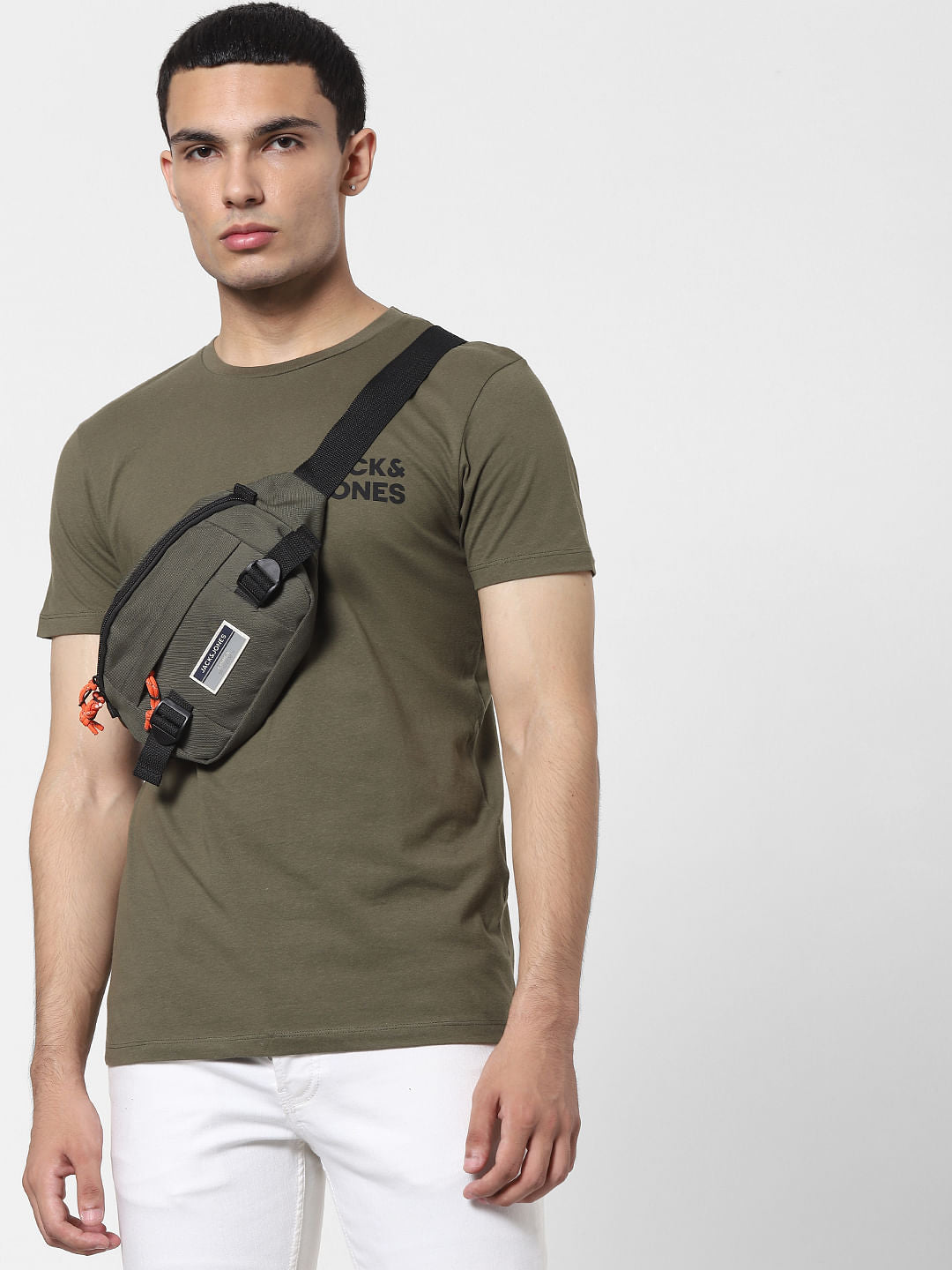 Olive Green Logo Print Crew Neck T-shirt