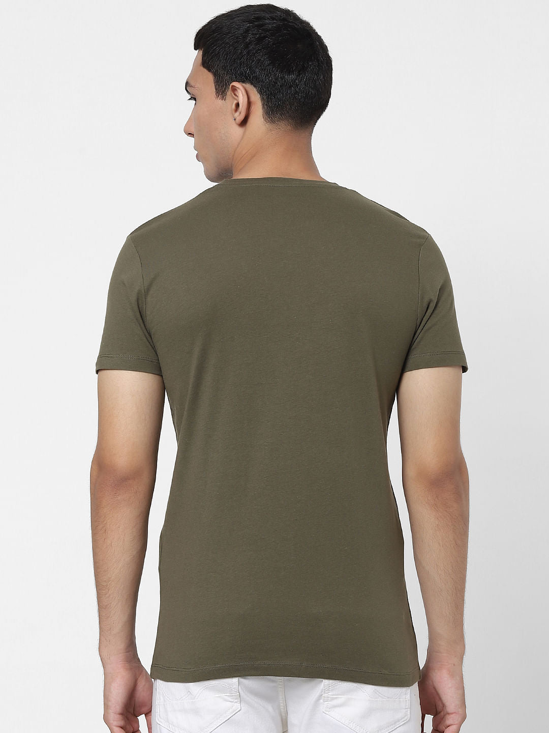 Olive Green Logo Print Crew Neck T-shirt