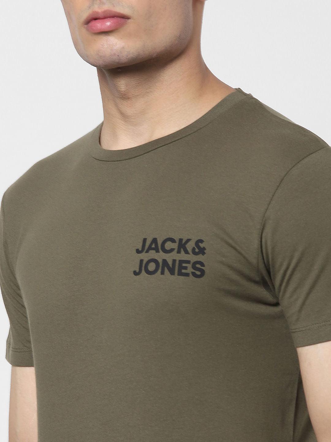 Olive Green Logo Print Crew Neck T-shirt