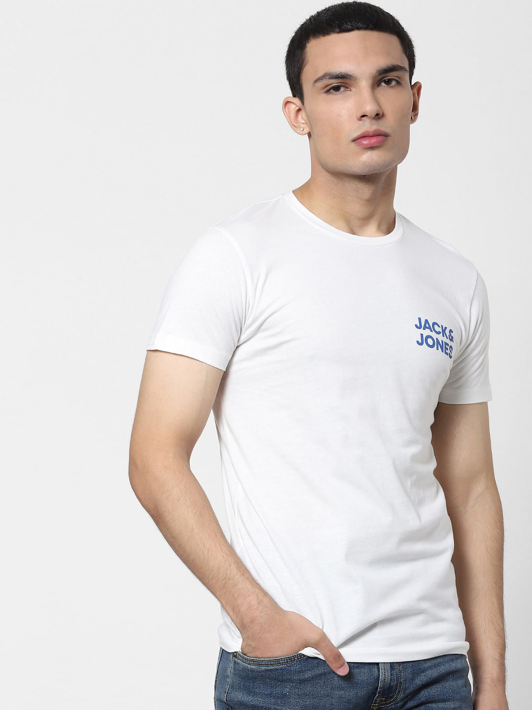 White Logo Print Crew Neck T-shirt