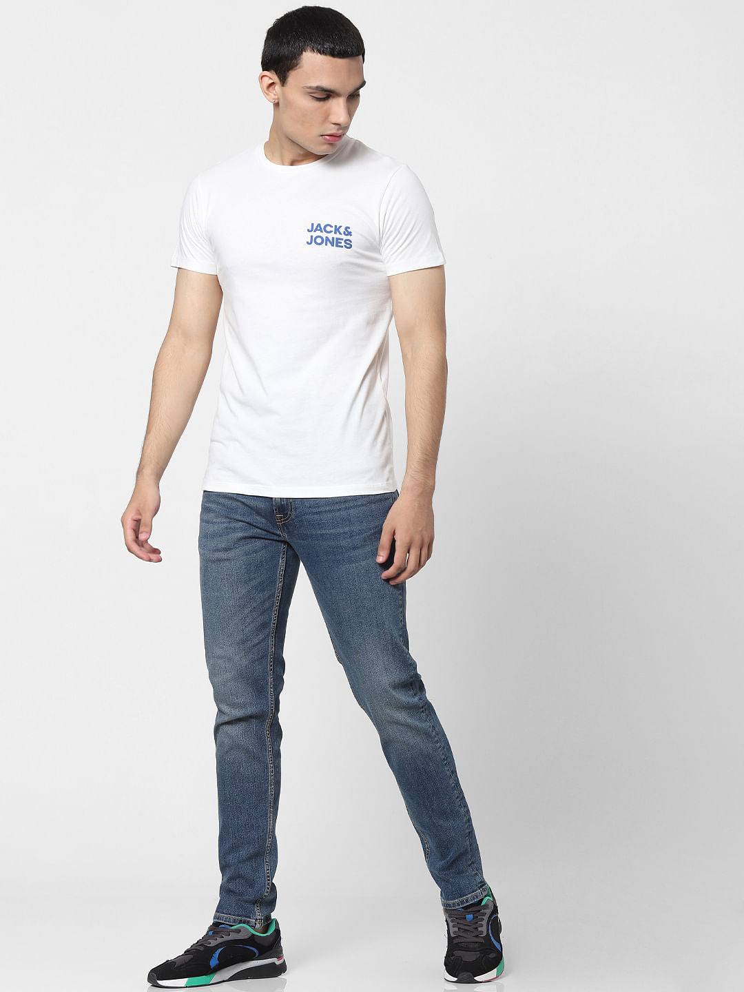 White Logo Print Crew Neck T-shirt