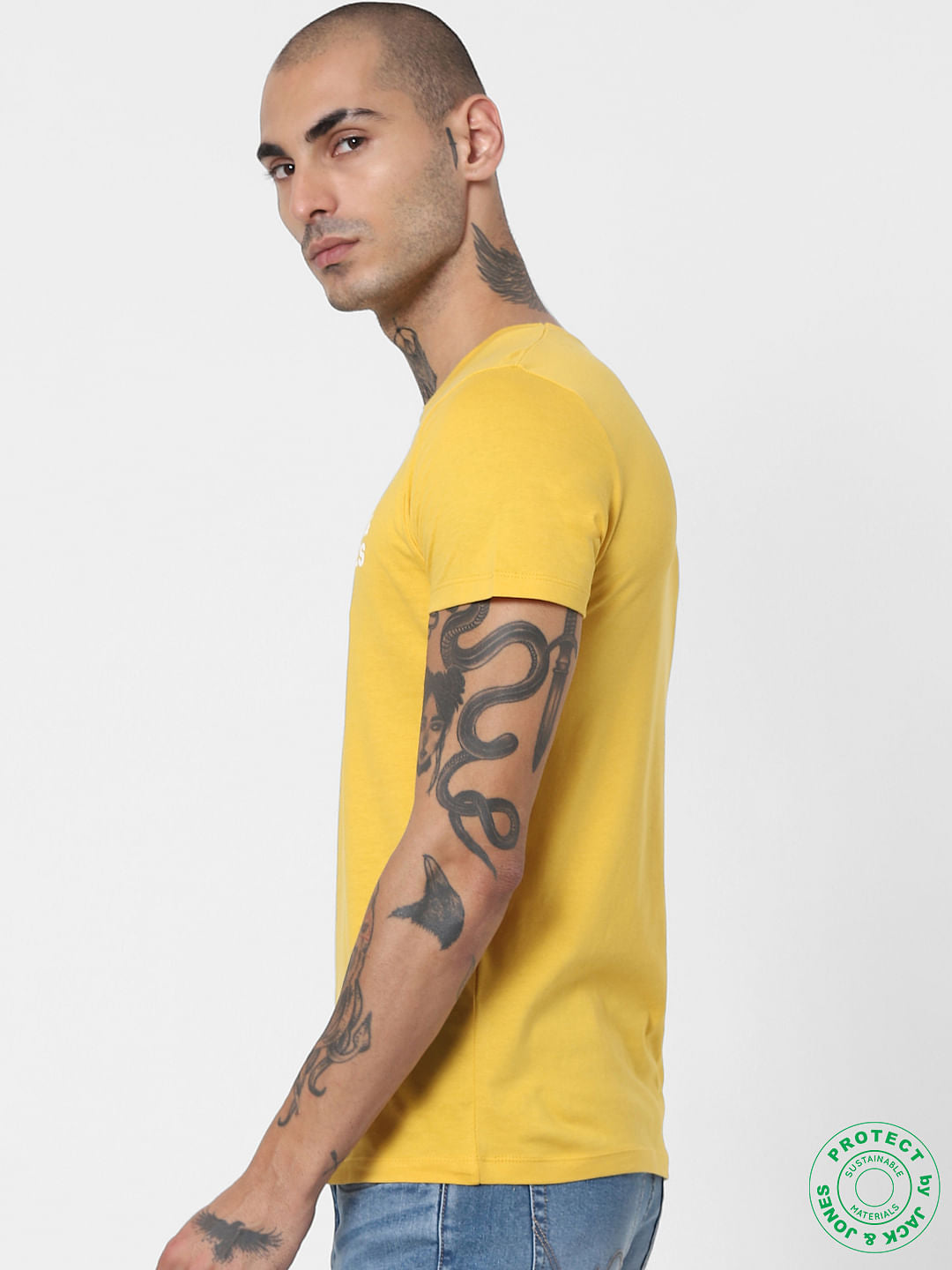 Yellow Logo Print Crew Neck T-shirt