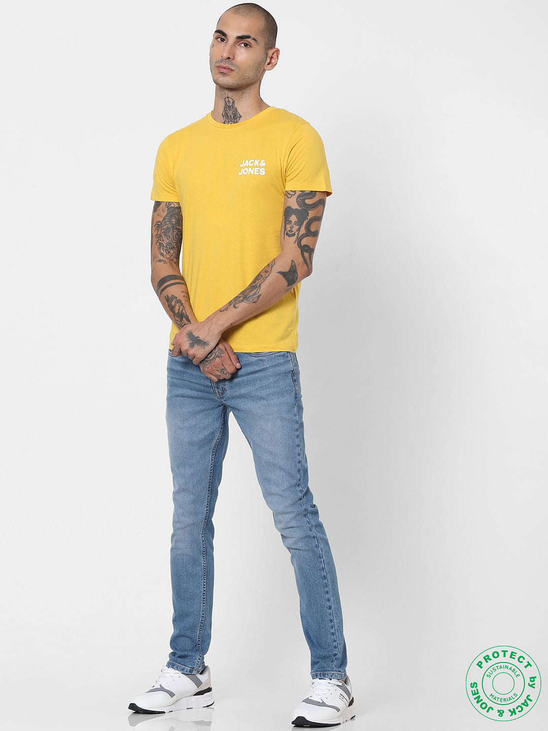 Yellow Logo Print Crew Neck T-shirt