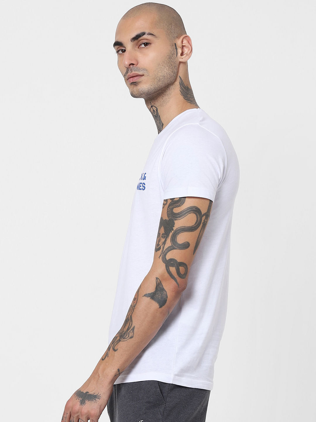 White Logo Print Crew Neck T-shirt