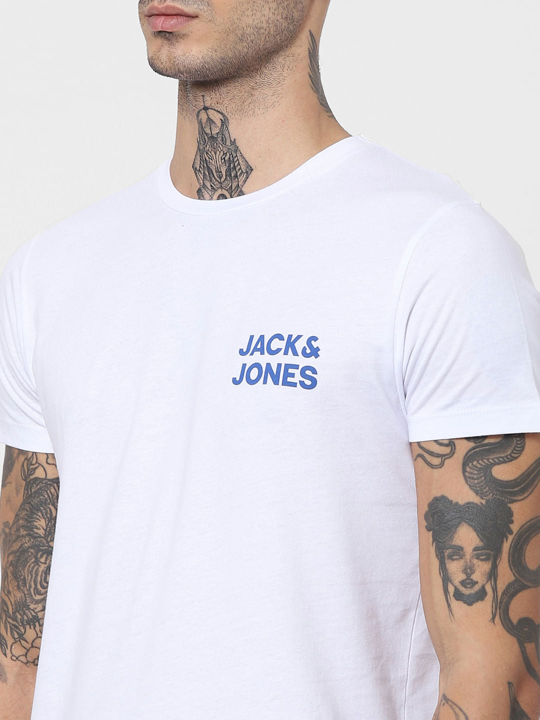 White Logo Print Crew Neck T-shirt