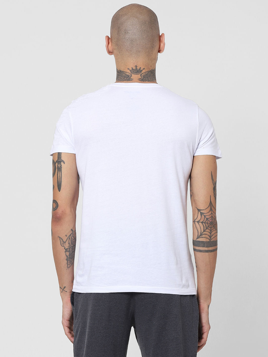 White Logo Print Crew Neck T-shirt