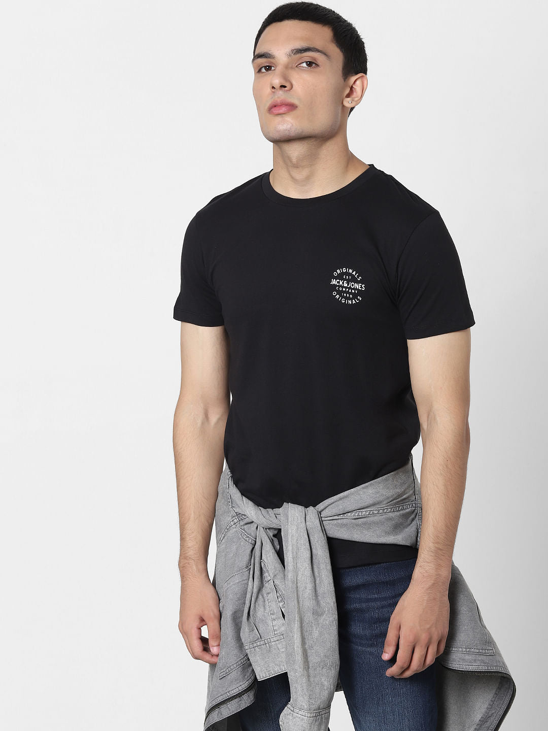 Black Logo Print Crew Neck T-shirt - S