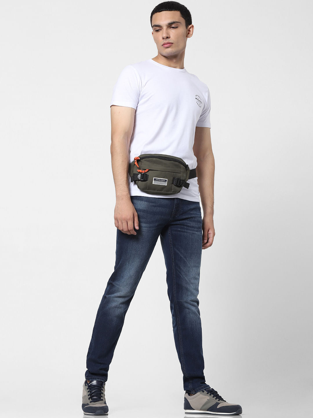 White Logo Print Crew Neck T-shirt - S