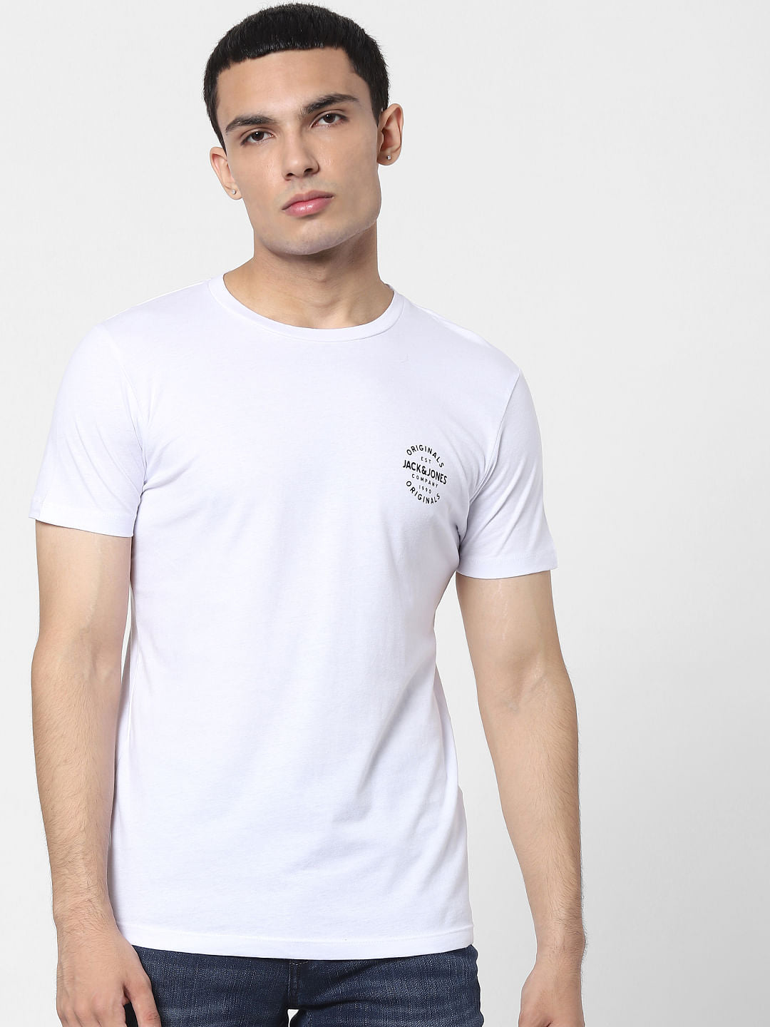 White Logo Print Crew Neck T-shirt