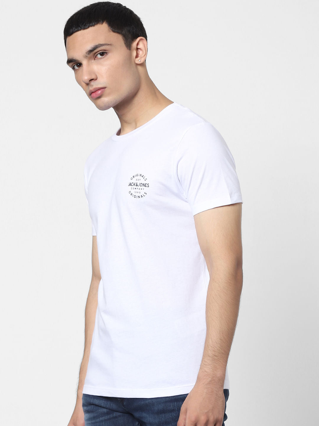 White Logo Print Crew Neck T-shirt