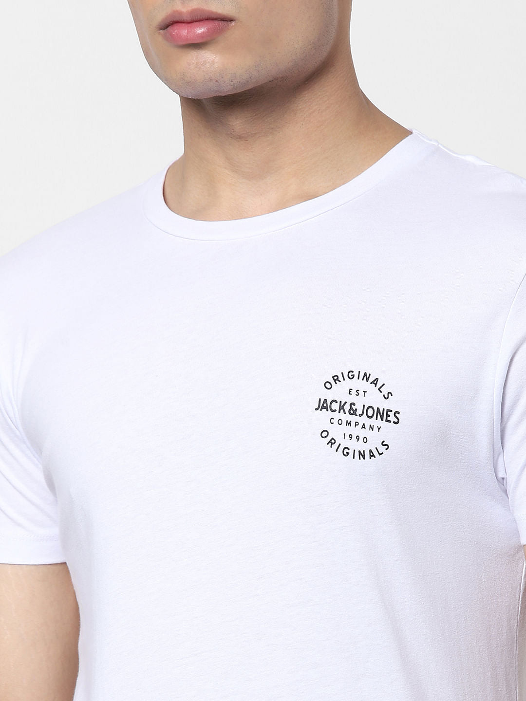 White Logo Print Crew Neck T-shirt