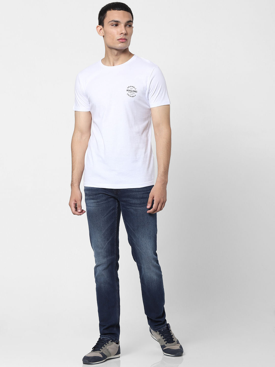 White Logo Print Crew Neck T-shirt