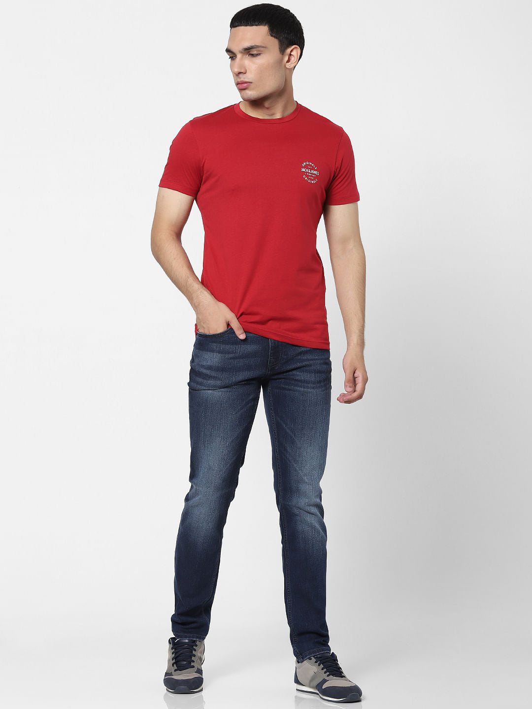 Red Logo Print Crew Neck T-shirt