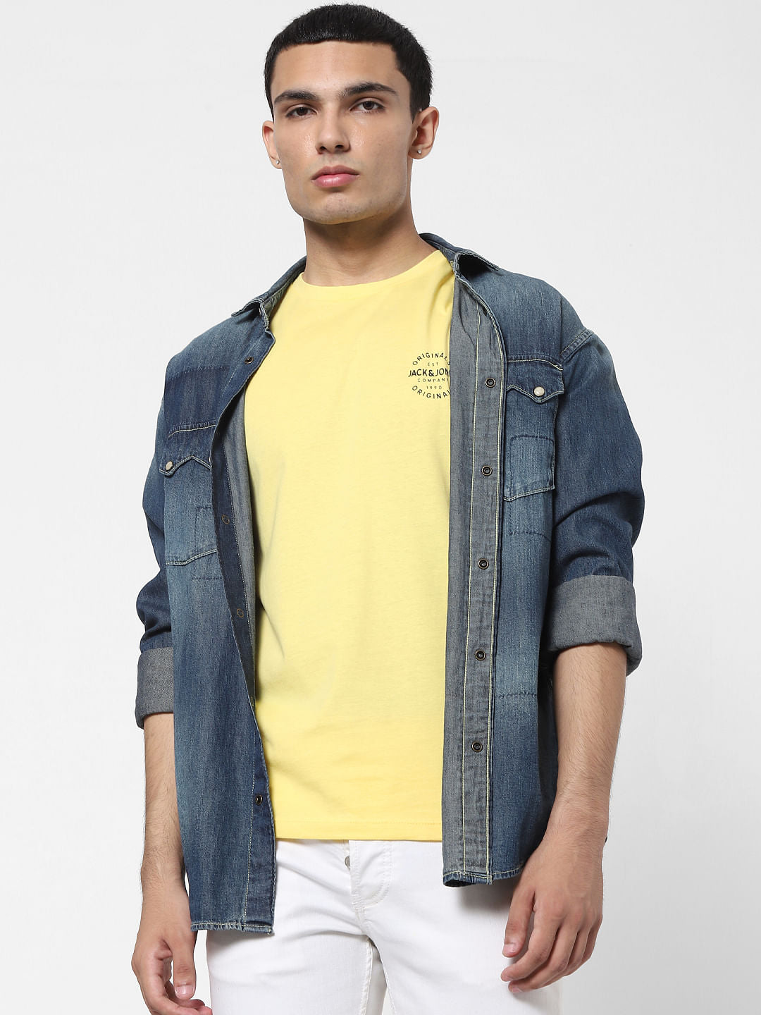 Yellow Logo Print Crew Neck T-shirt - S