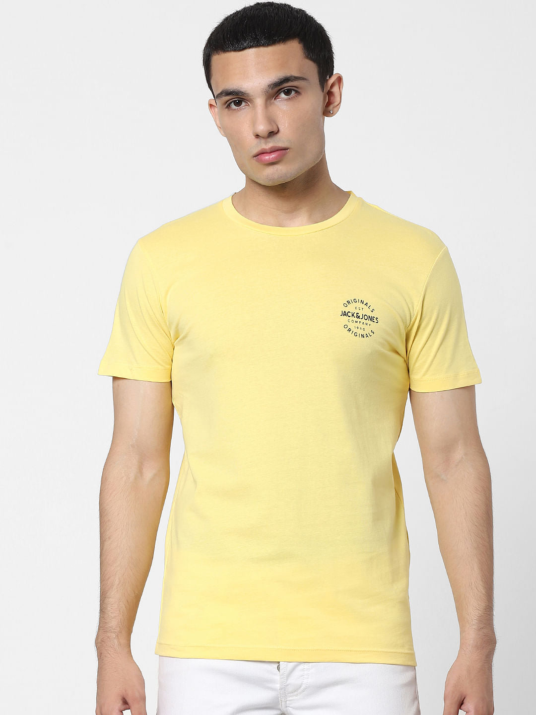 Yellow Logo Print Crew Neck T-shirt