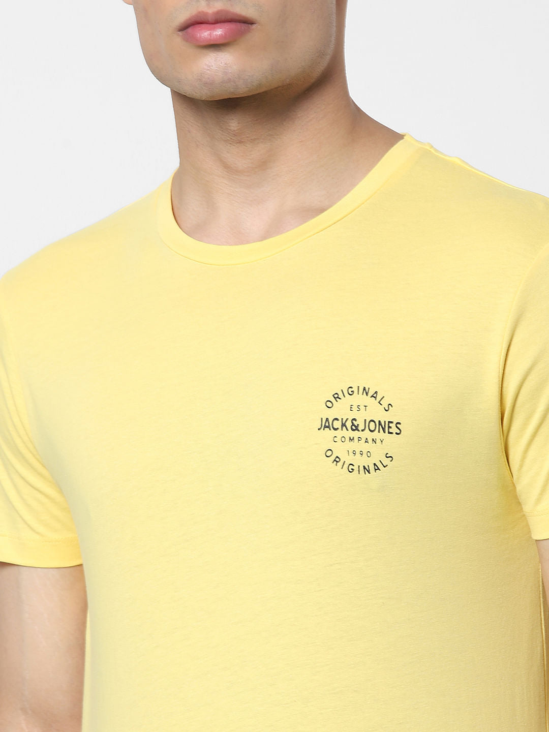 Yellow Logo Print Crew Neck T-shirt