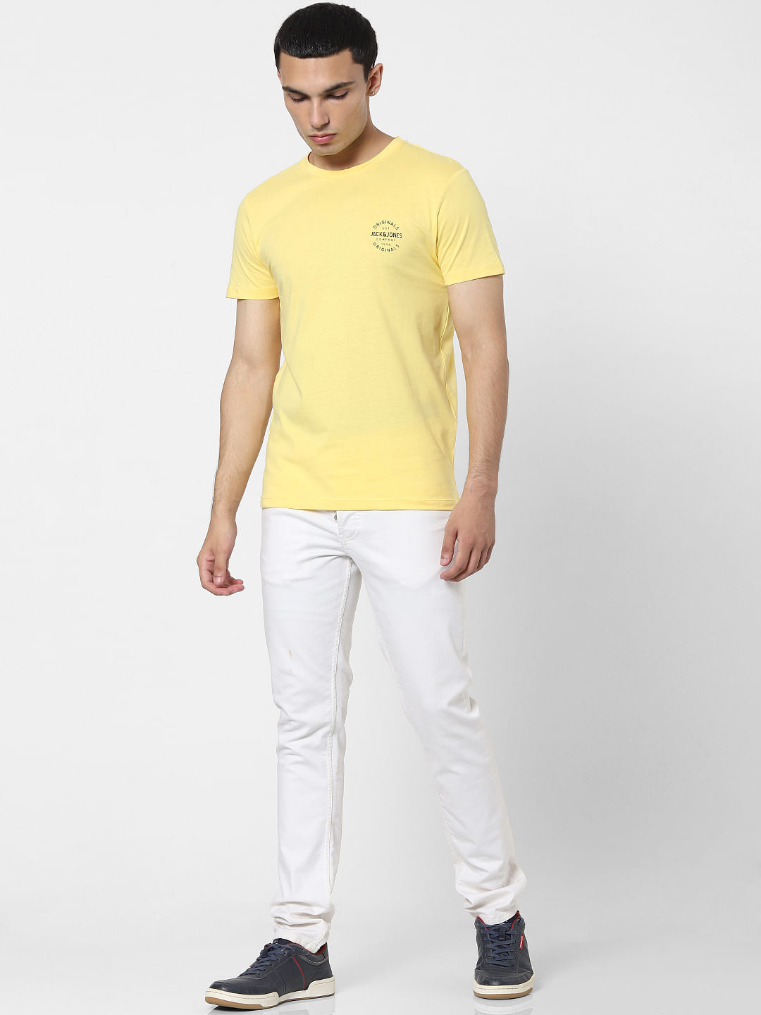 Yellow Logo Print Crew Neck T-shirt