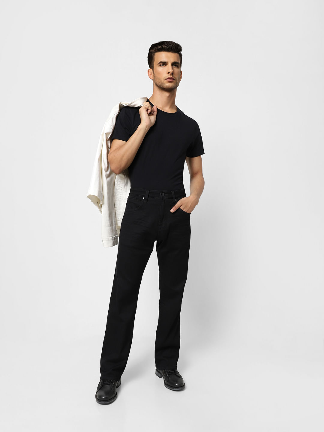 Black Mid Rise Clark Regular Fit Jeans