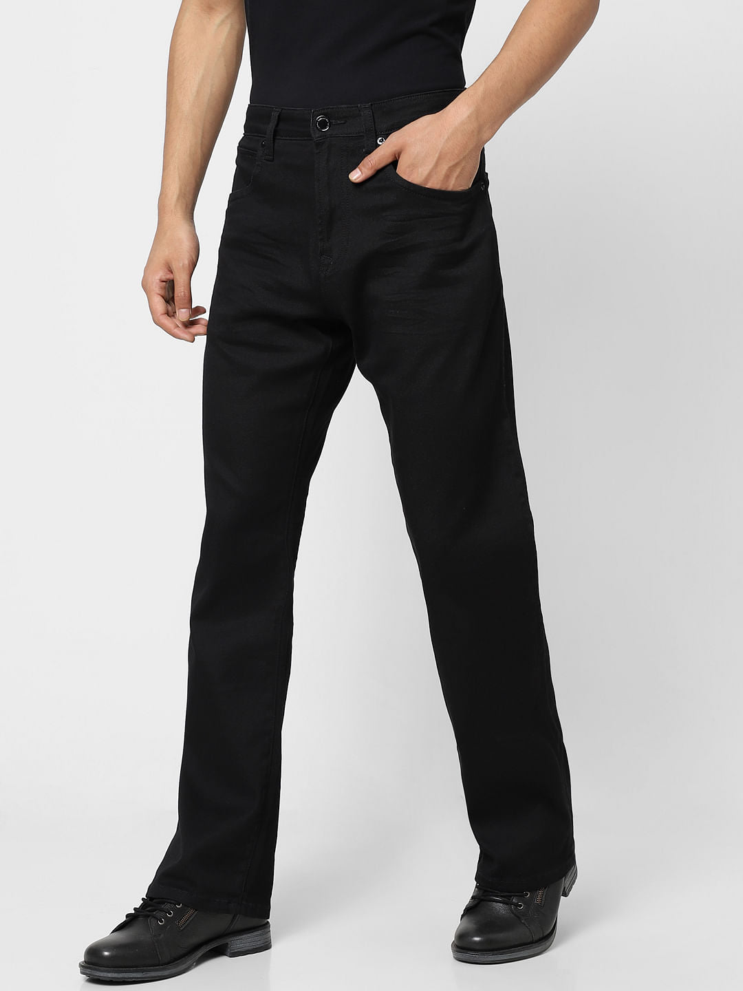 Black Mid Rise Clark Regular Fit Jeans
