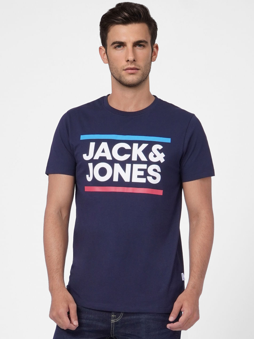 Blue Graphic Logo Print Crew Neck T-shirt