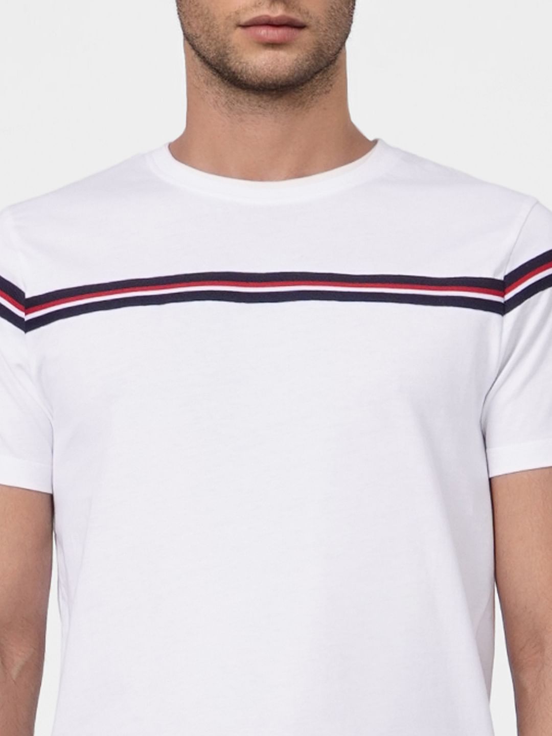 White Striped Crew Neck T-shirt