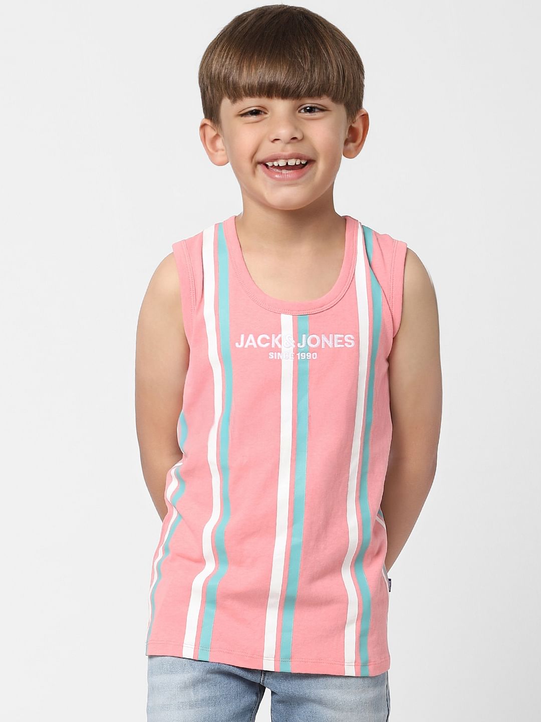 Boys Pink Striped Sleeveless T-shirt - 4/5Y