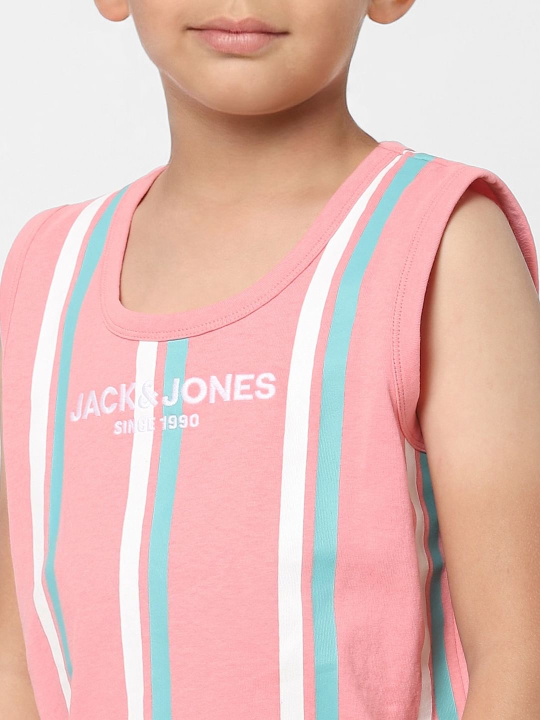 Boys Pink Striped Sleeveless T-shirt