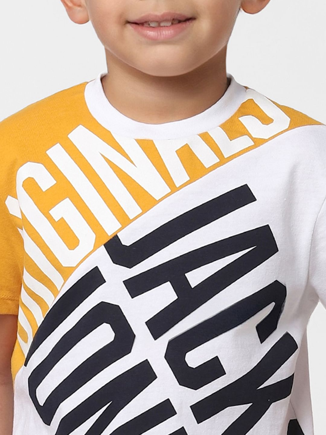 Boys White Logo Print Crew Neck T-shirt