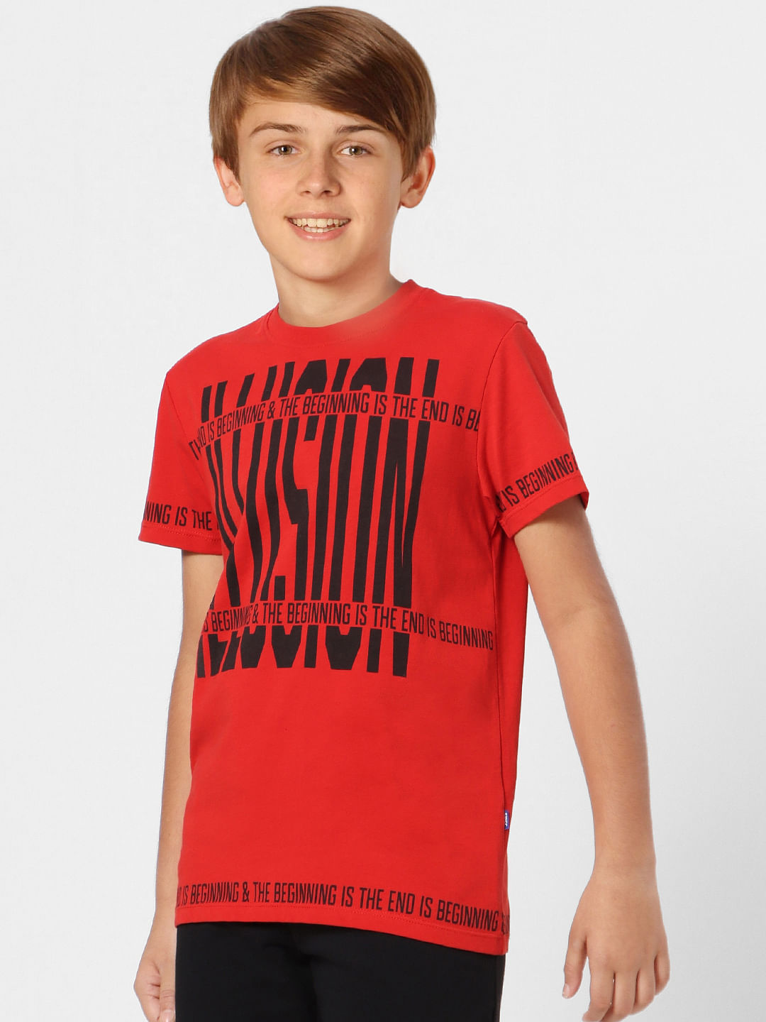 Boys Red Graphic Print Crew Neck T-shirt