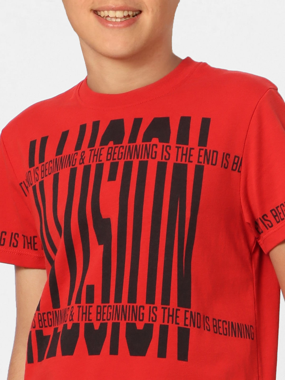 Boys Red Graphic Print Crew Neck T-shirt
