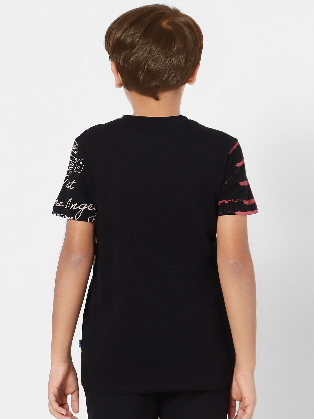 Boys Black Graphic Print Crew Neck T-shirt