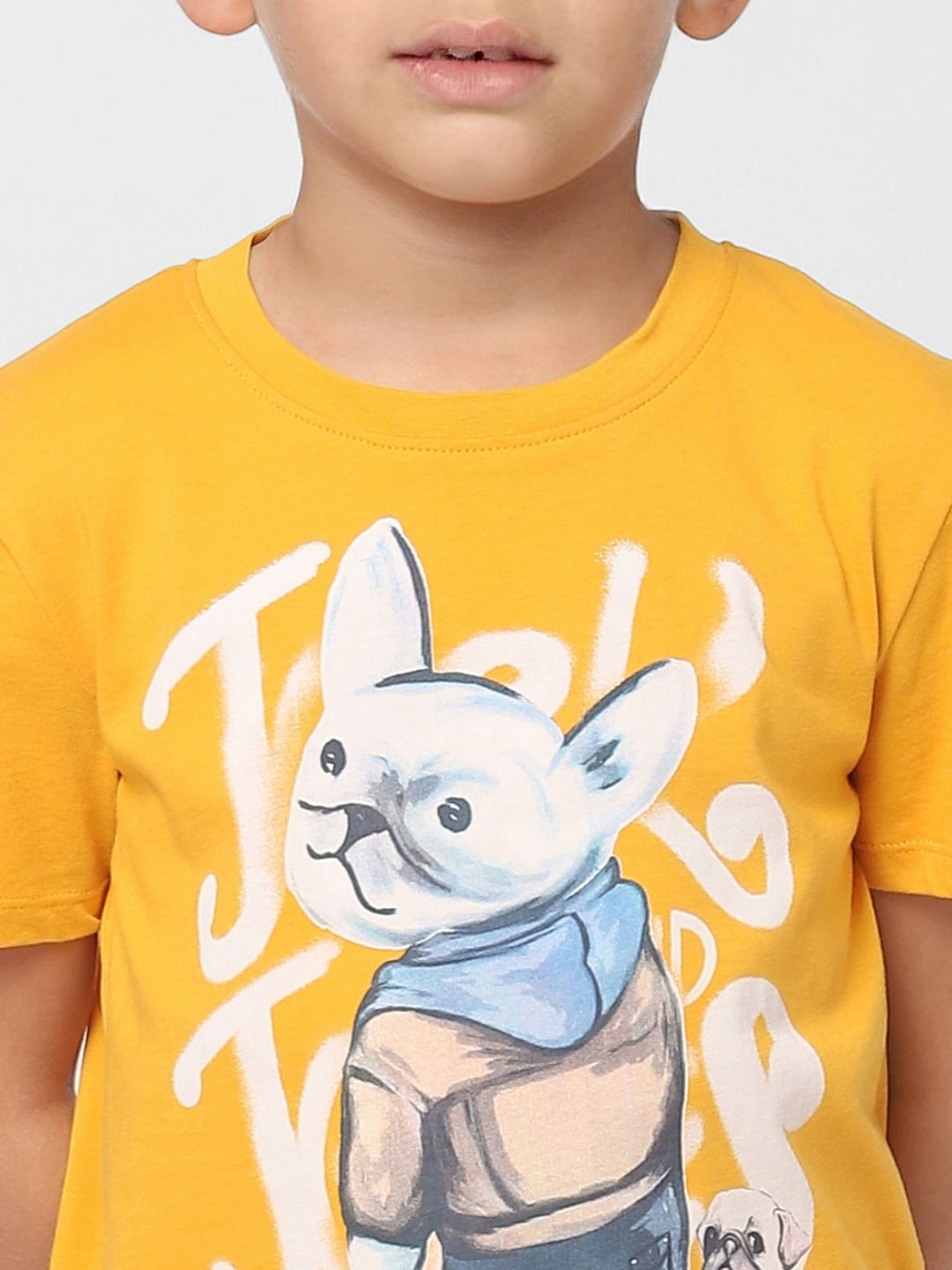 Boys Yellow Graphic Print Crew Neck T-shirt