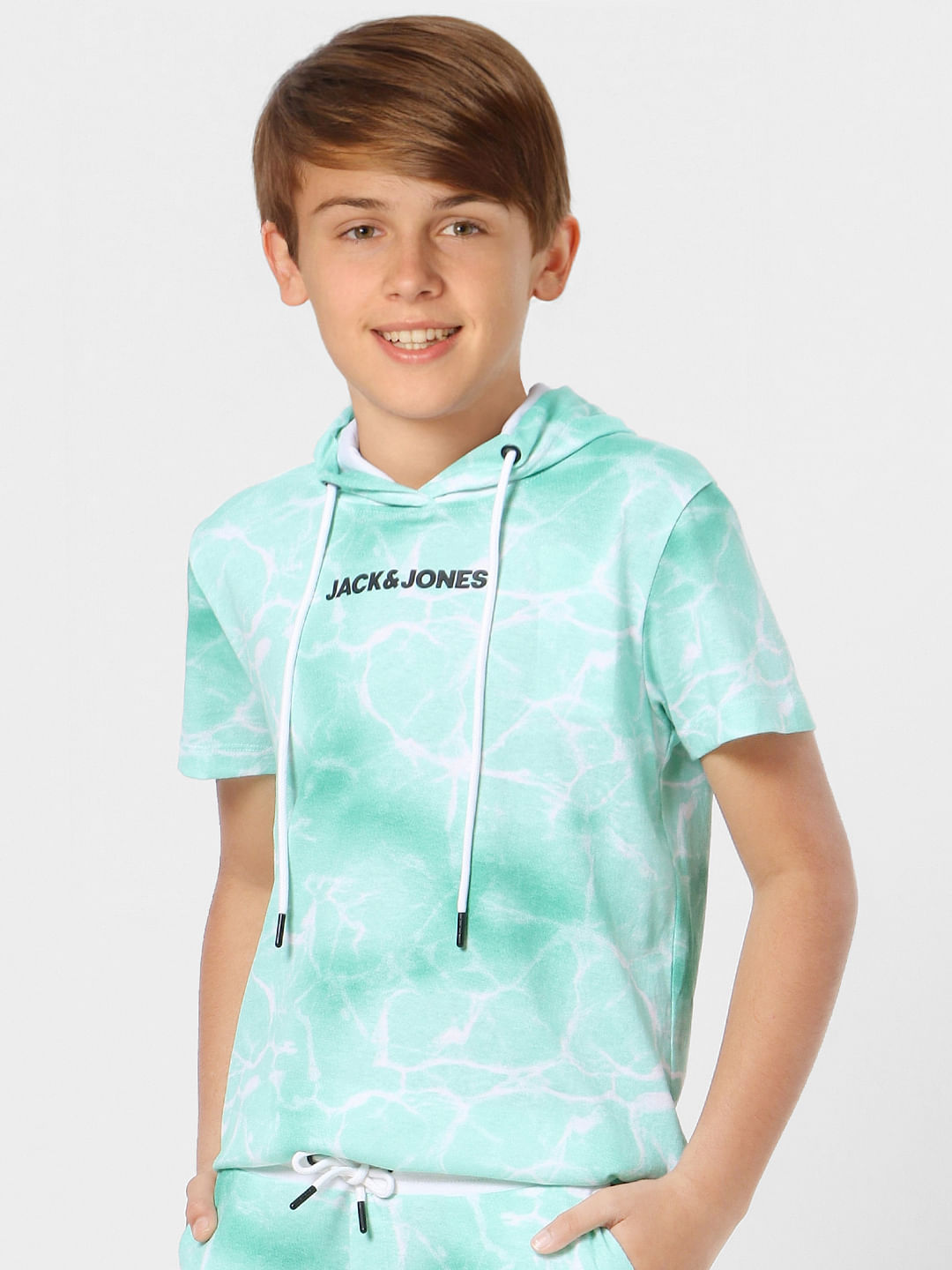 Boys Green Tie Dye Hooded T-shirt