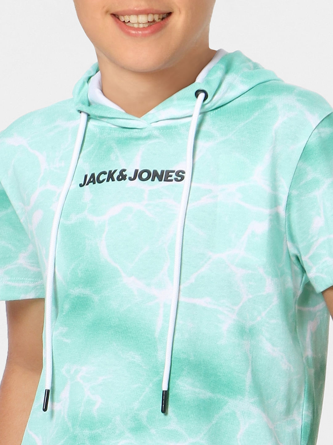 Boys Green Tie Dye Hooded T-shirt