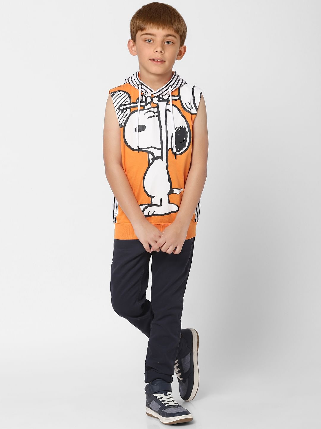 Boys X PEANUTS Orange Graphic Print Sleeveless Hoodie - 4/5Y