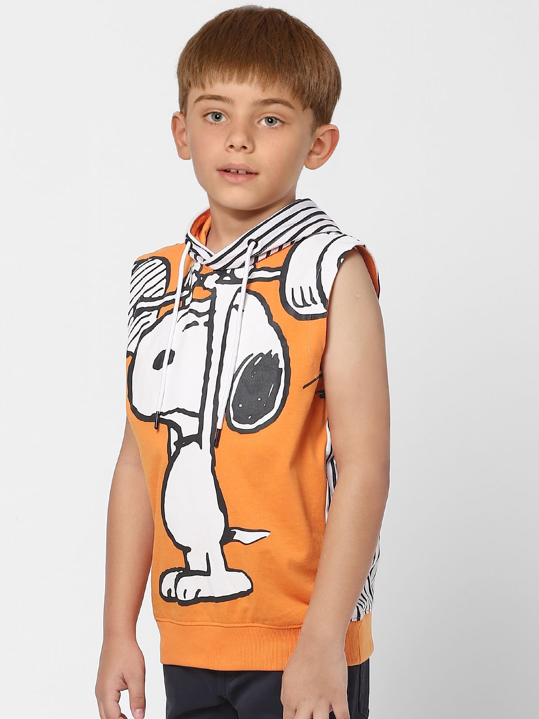 Boys X PEANUTS Orange Graphic Print Sleeveless Hoodie