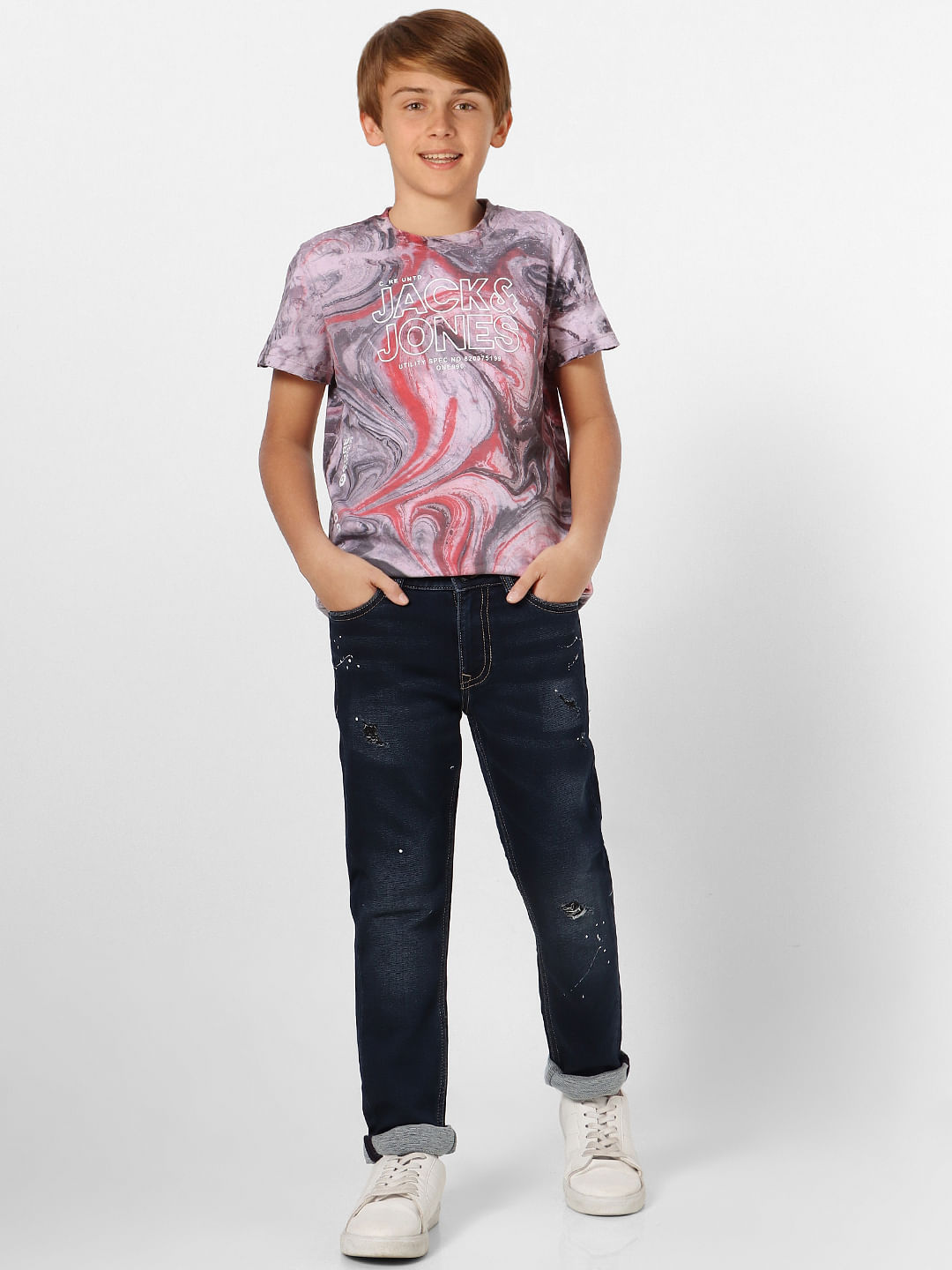 Boys Red Abstract Print Crew Neck T-shirt - 9/10Y