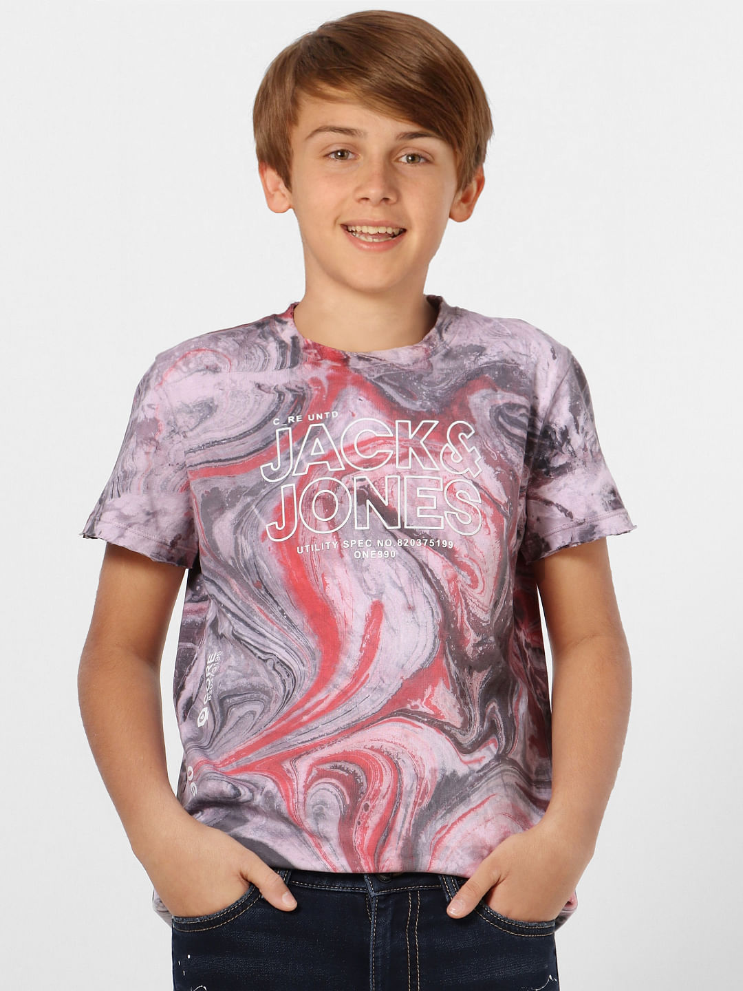 Boys Red Abstract Print Crew Neck T-shirt
