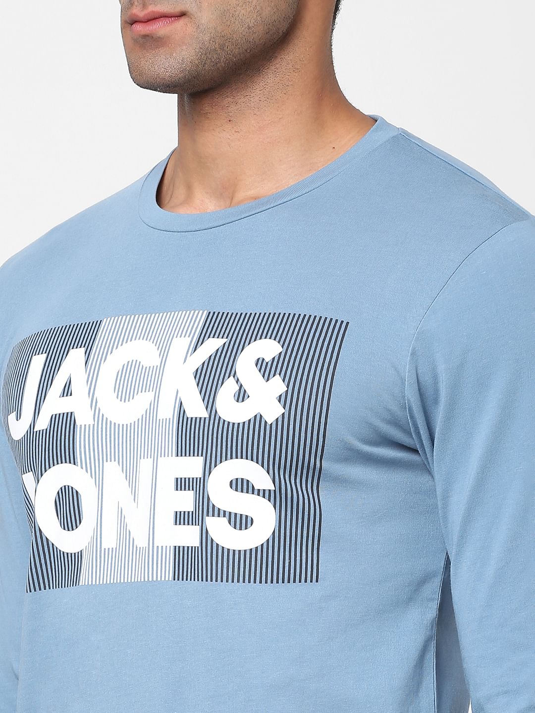 Blue Logo Print Full Sleeves T-shirt