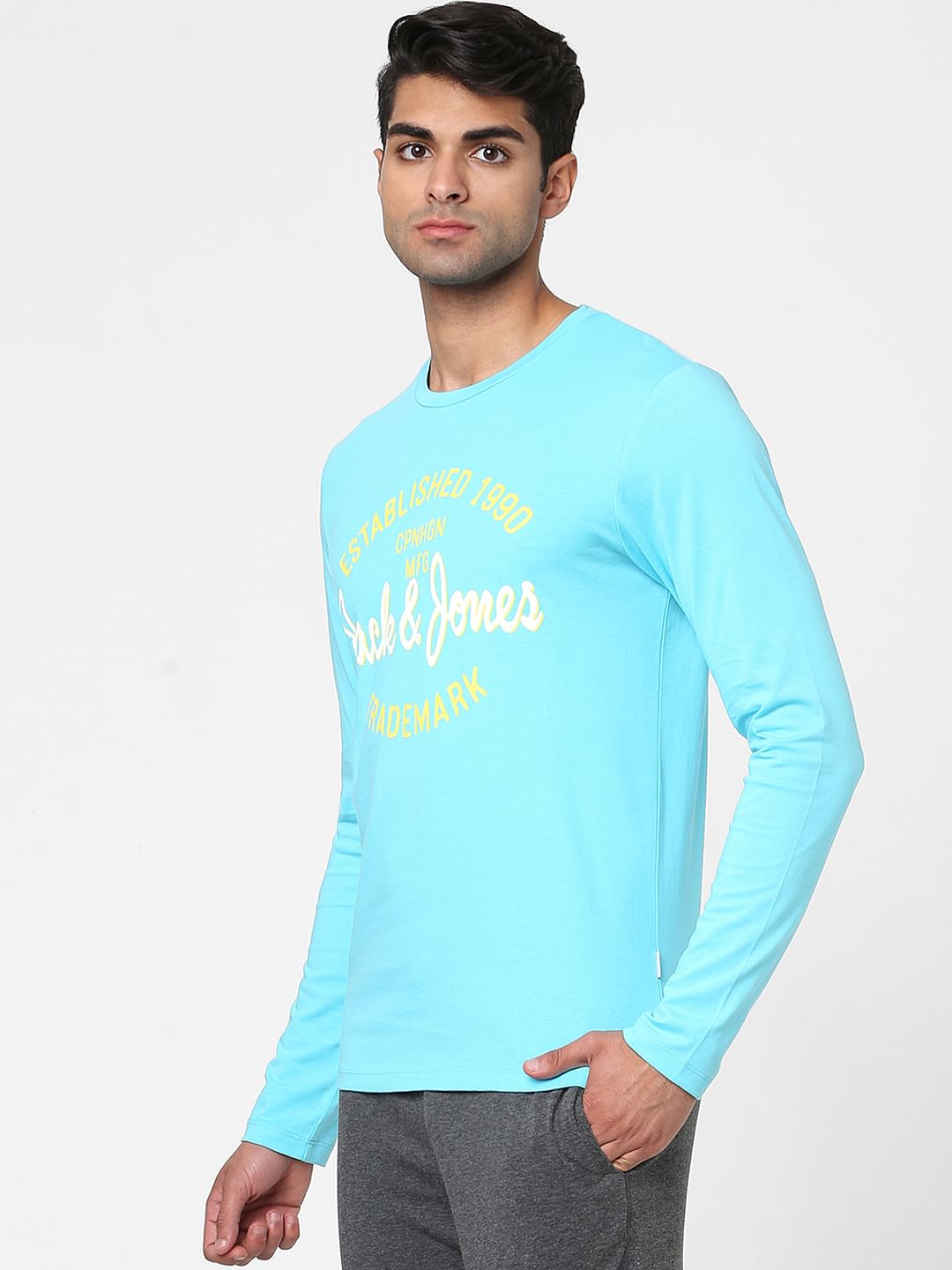 Blue Logo Print Full Sleeves T-shirt