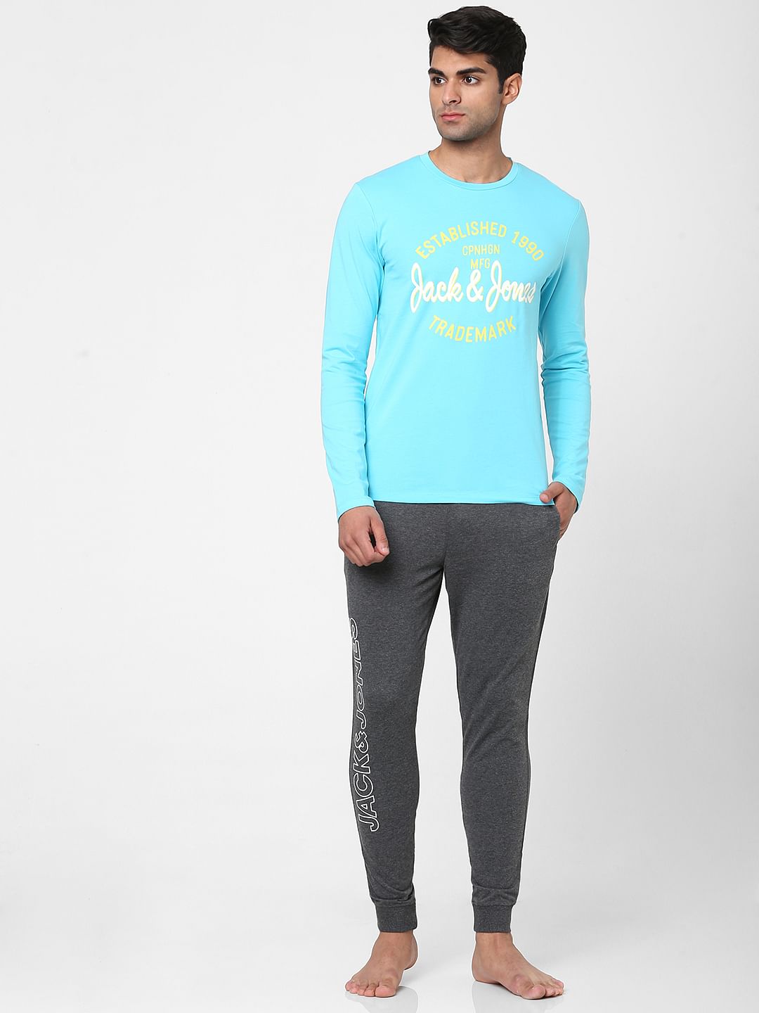 Blue Logo Print Full Sleeves T-shirt