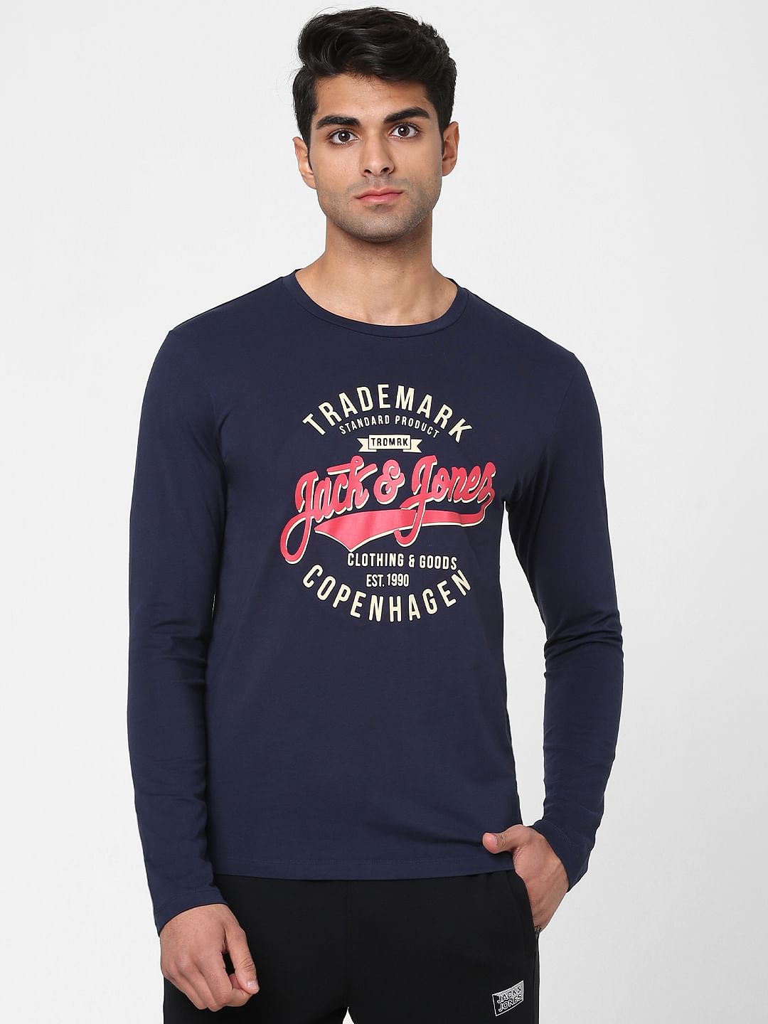 Blue Graphic Print Full Sleeves Shirt - S