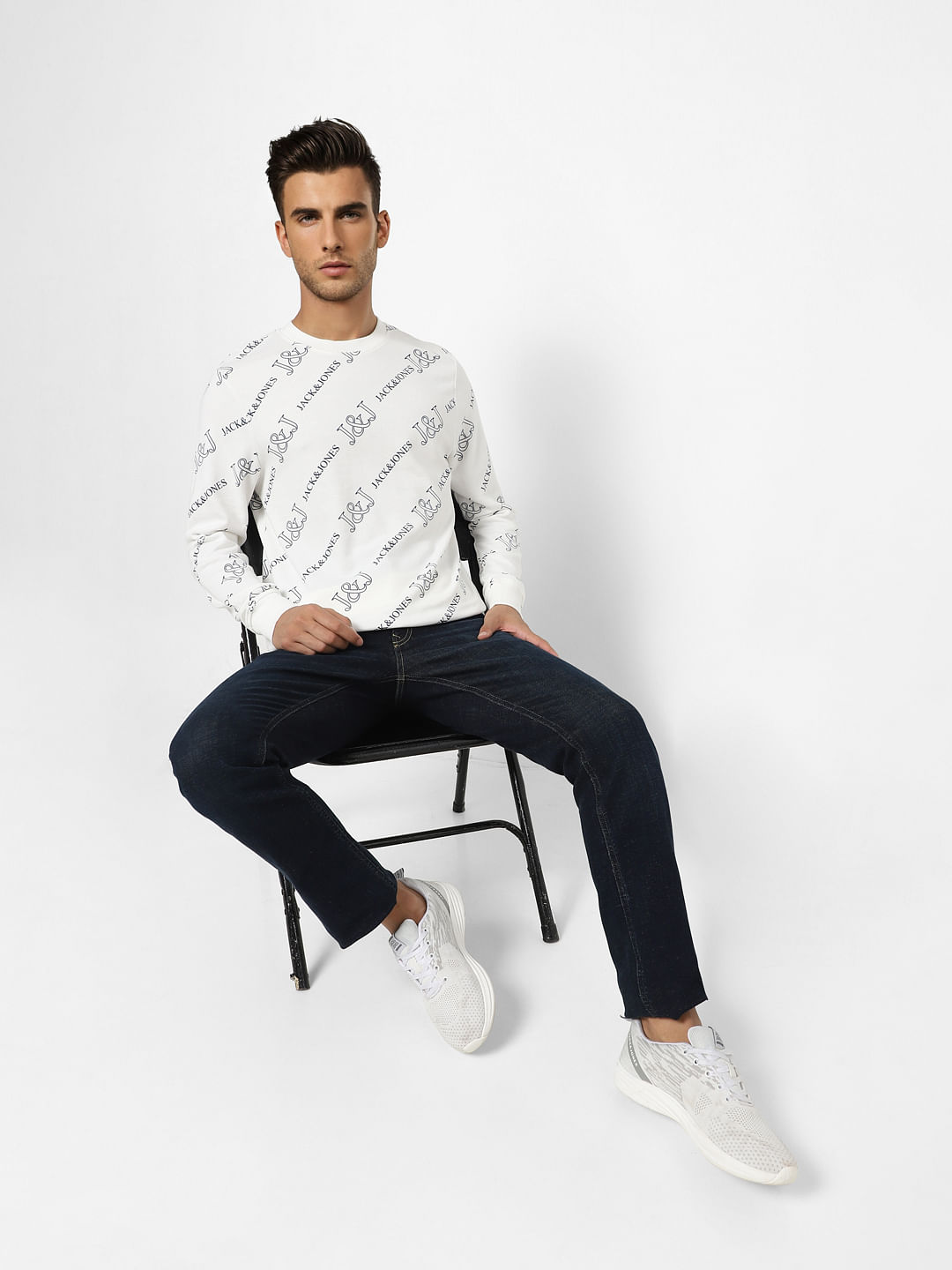 White Logo Print Sweatshirt - S
